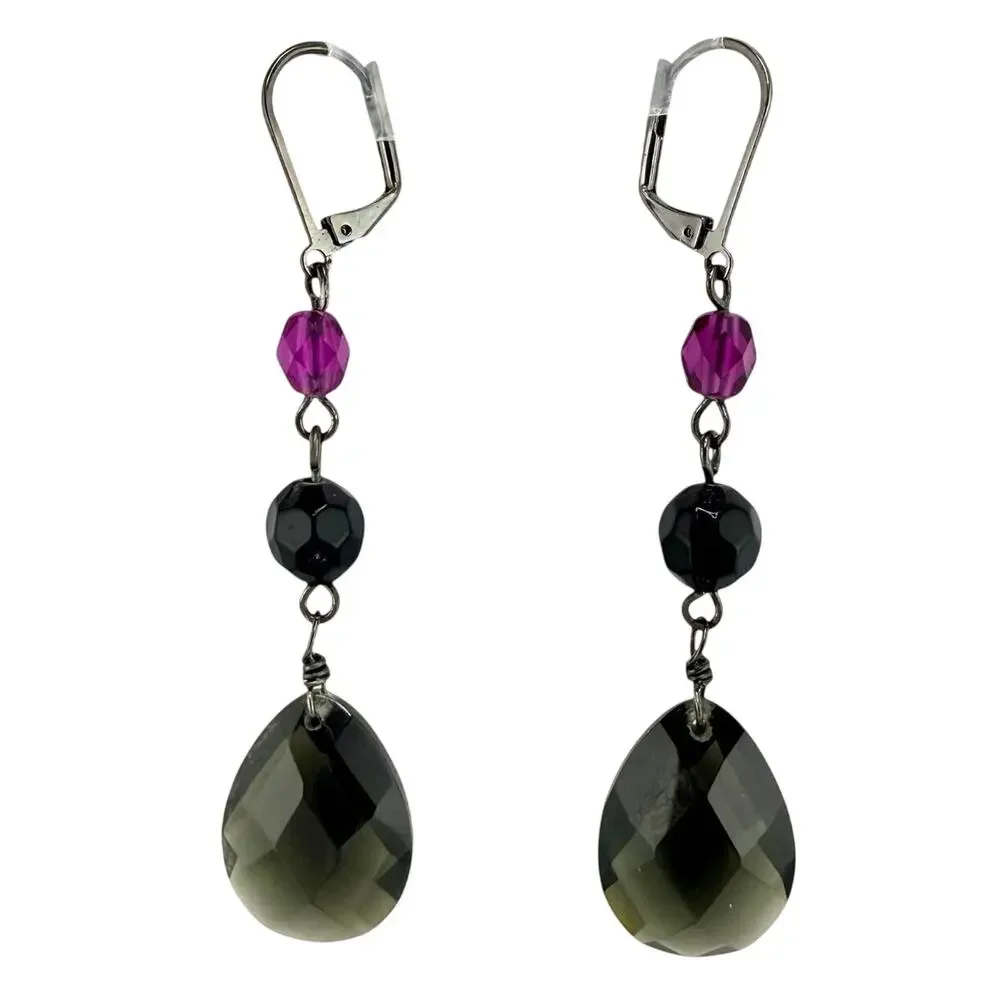 Modern Glass Vamp Gray Raspberry Glass Deardrop Beads Dangle Drop 2.5